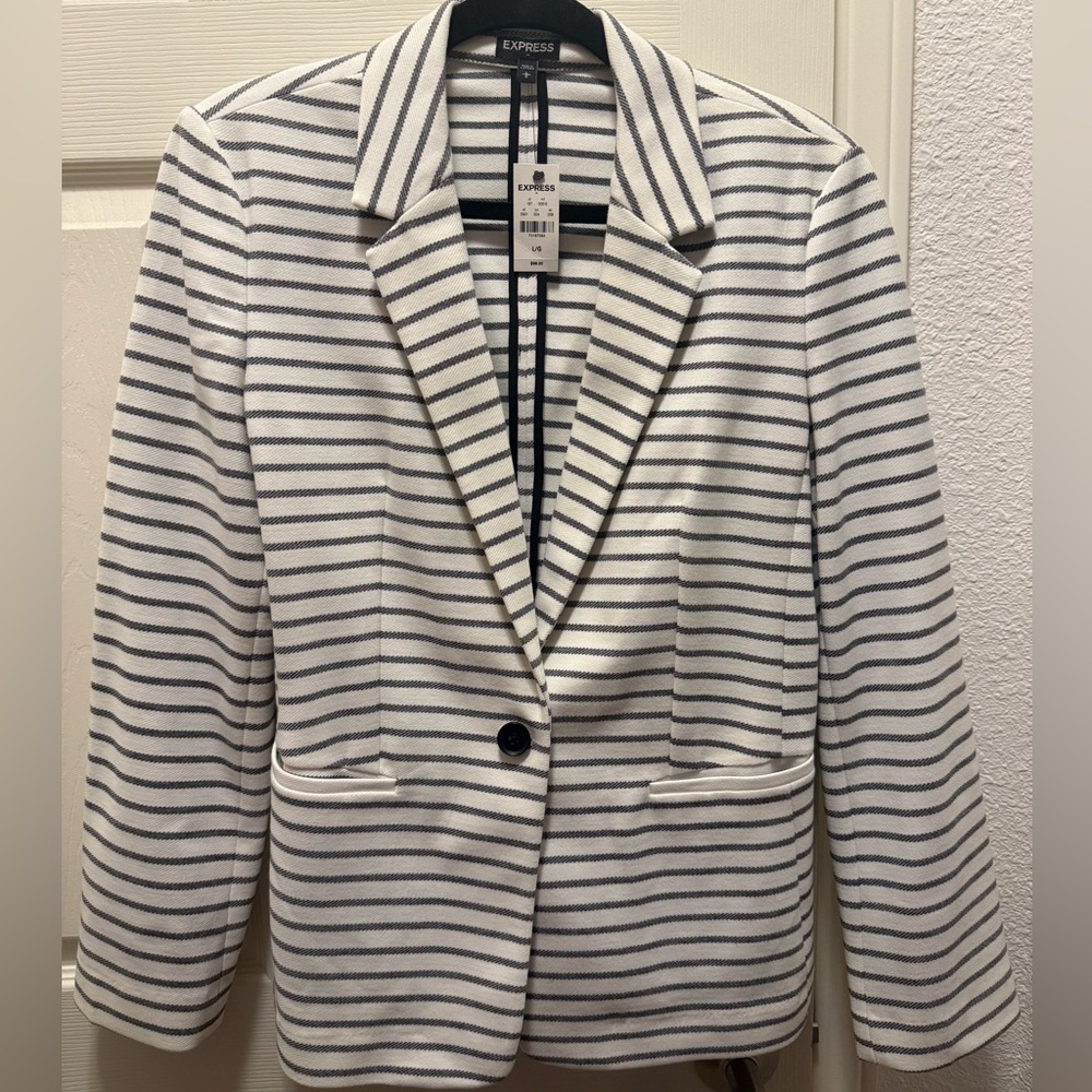 Express Black and White Striped Blazer Tailored Fit